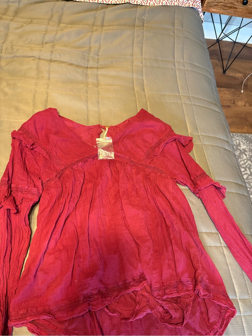 Free People Pink Long-Sleeve V-Neck Peasant Top